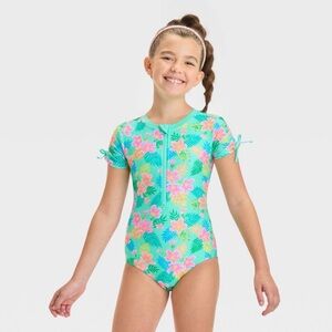 Cat & Jack Tropical Floral Kids Swimsuit Size Large